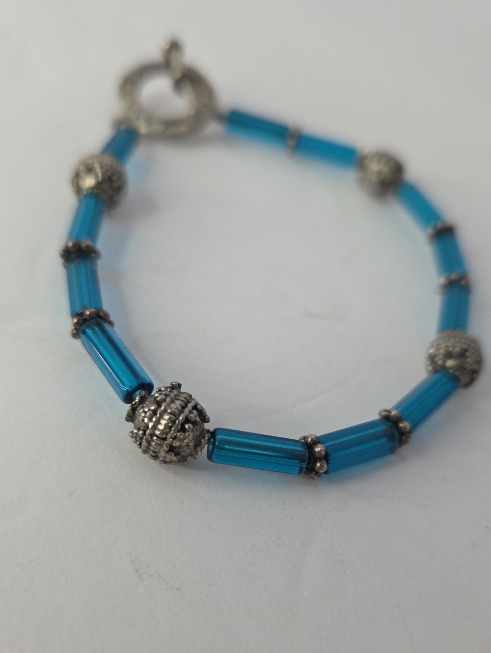 Turquoise Cxech Tube Bead Antiqued Hulls Trive Rondelle SS Spacers Size 6.5